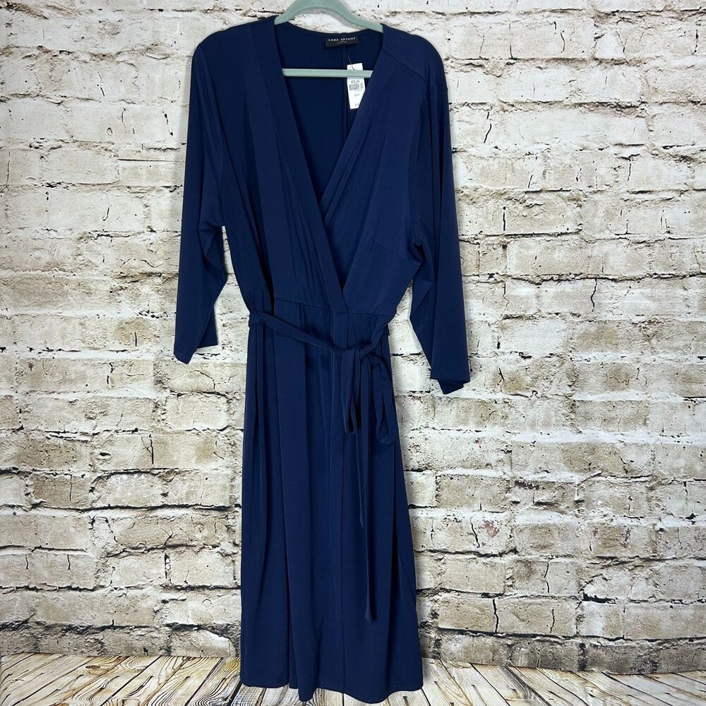 NWT Lane Bryant Wrap Dress Women's 22/24 Plus Size Navy Blue Stretchy Maxi Dress